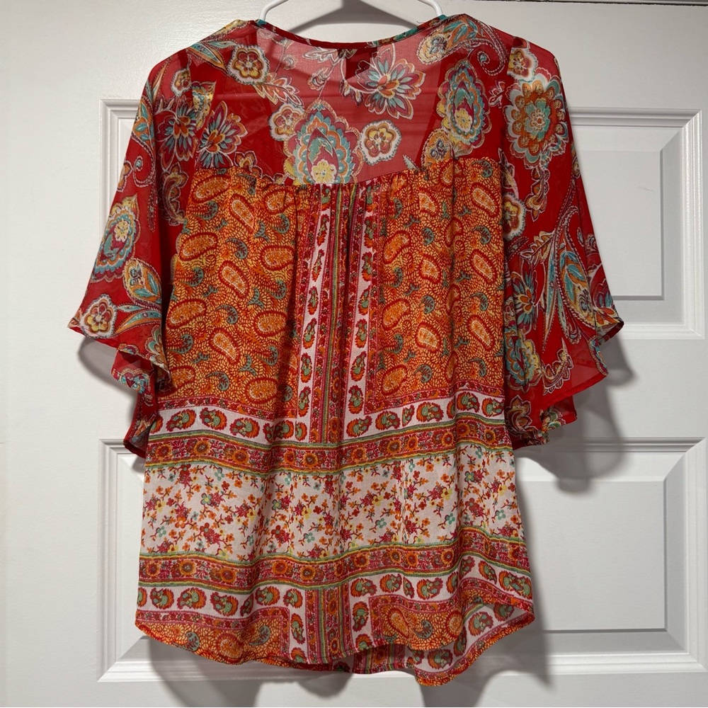 new directions Orange Paisley Lace-Trim Peasant Blouse 03-0116 - Picture 5 of 8